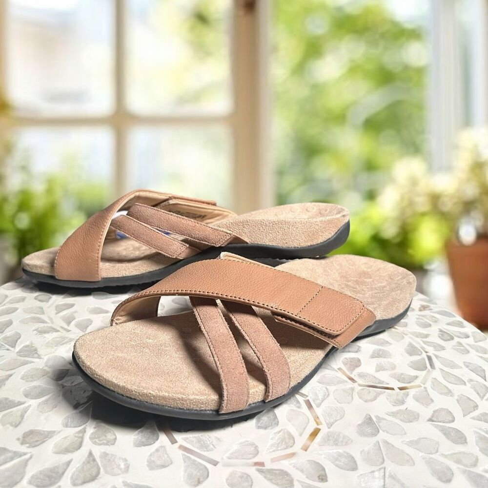 Vionic Zarie Orthotic Supportive Leather Adjustable Slide Sandal Women's
